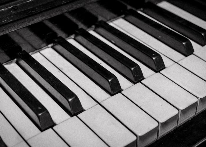 Closeup of old piano keys